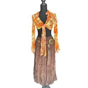 Sunny Leigh brown layered maxi skirt size s